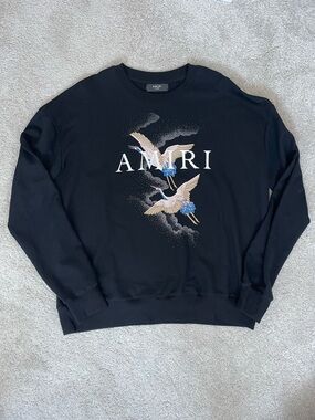 AMIRI Black Crewneck Sweatshirt with Crane Graphic